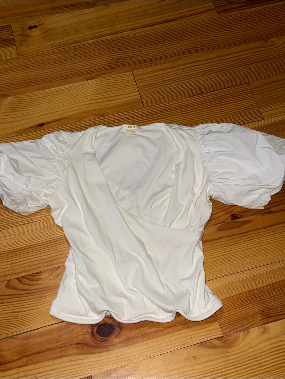 Anthropologie Maeve White Puff Sleeve Wrap Blouse